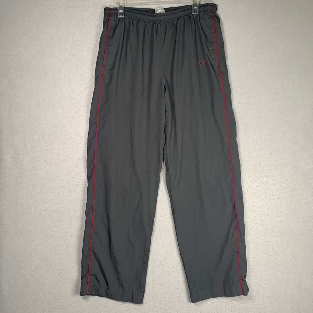 Vintage Nike Track Pants Mens Large Grey Red Mesh Lined Swoosh Windbreaker